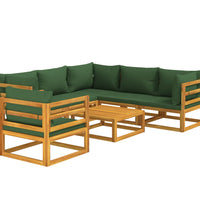 7-tlg. Garten-Lounge-Set mit Grünen Kissen Massivholz