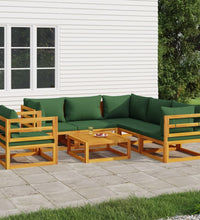 7-tlg. Garten-Lounge-Set mit Grünen Kissen Massivholz