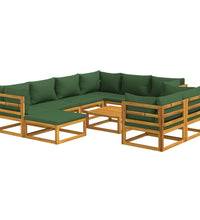 10-tlg. Garten-Lounge-Set mit Grünen Kissen Massivholz