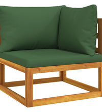 10-tlg. Garten-Lounge-Set mit Grünen Kissen Massivholz