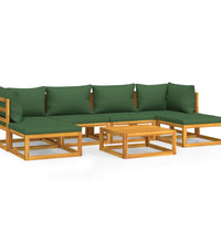 7-tlg. Garten-Lounge-Set mit Grünen Kissen Massivholz