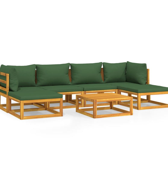 7-tlg. Garten-Lounge-Set mit Grünen Kissen Massivholz
