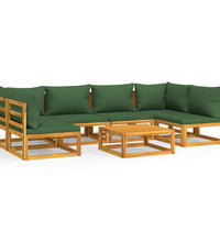 7-tlg. Garten-Lounge-Set mit Grünen Kissen Massivholz
