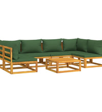 7-tlg. Garten-Lounge-Set mit Grünen Kissen Massivholz