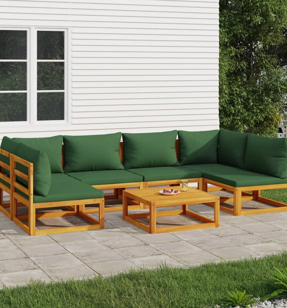 7-tlg. Garten-Lounge-Set mit Grünen Kissen Massivholz