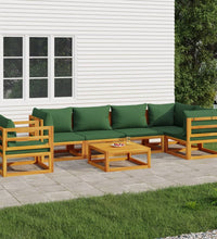 7-tlg. Garten-Lounge-Set mit Grünen Kissen Massivholz