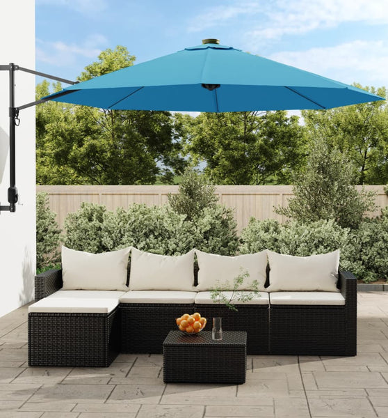 Wand-Sonnenschirm mit LEDs Meerblau 290 cm