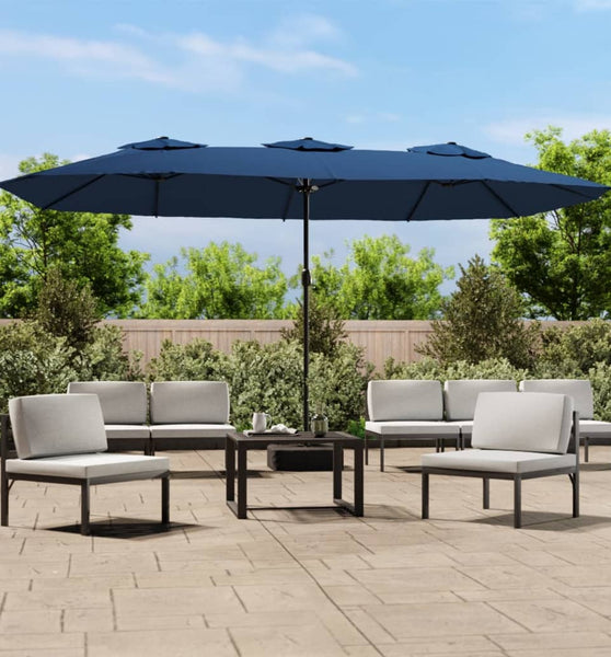 Doppel-Sonnenschirm mit LED-Leuchten Azurblau 449x245 cm