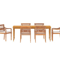 7-tlg. Garten-Essgruppe mit Weißen Kissen Massivholz Teak