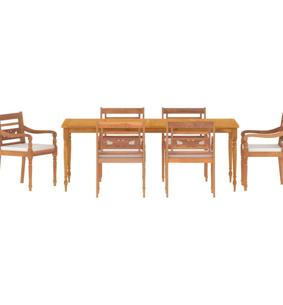 7-tlg. Garten-Essgruppe mit Weißen Kissen Massivholz Teak