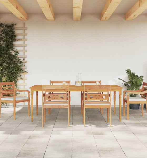 7-tlg. Garten-Essgruppe mit Weißen Kissen Massivholz Teak