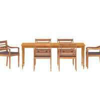 7-tlg. Garten-Essgruppe mit Dunkelgrauen Kissen Massivholz Teak