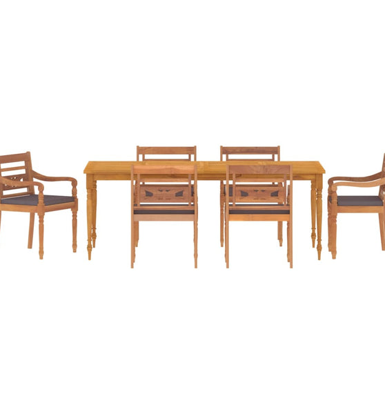 7-tlg. Garten-Essgruppe mit Dunkelgrauen Kissen Massivholz Teak