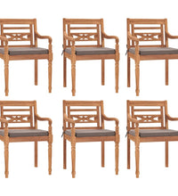 7-tlg. Garten-Essgruppe mit Dunkelgrauen Kissen Massivholz Teak