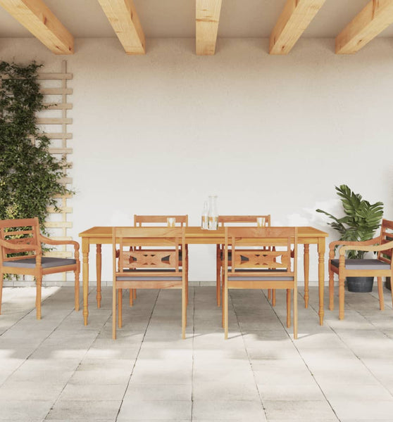 7-tlg. Garten-Essgruppe mit Dunkelgrauen Kissen Massivholz Teak