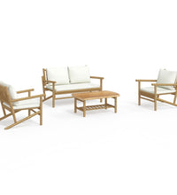 4-tlg. Garten-Lounge-Set mit Cremeweißen Kissen Bambus