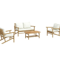 4-tlg. Garten-Lounge-Set mit Cremeweißen Kissen Bambus