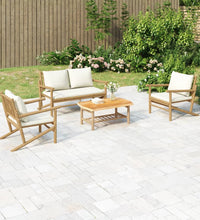 4-tlg. Garten-Lounge-Set mit Cremeweißen Kissen Bambus