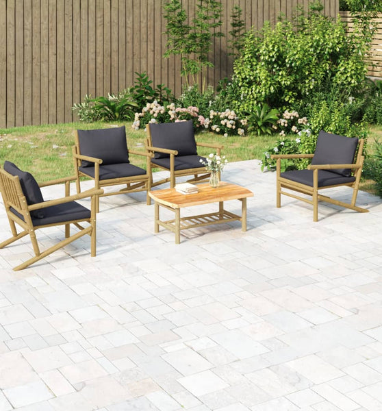 5-tlg. Garten-Lounge-Set mit Dunkelgrauen Kissen Bambus