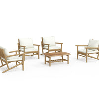 5-tlg. Garten-Lounge-Set mit Cremeweißen Kissen Bambus