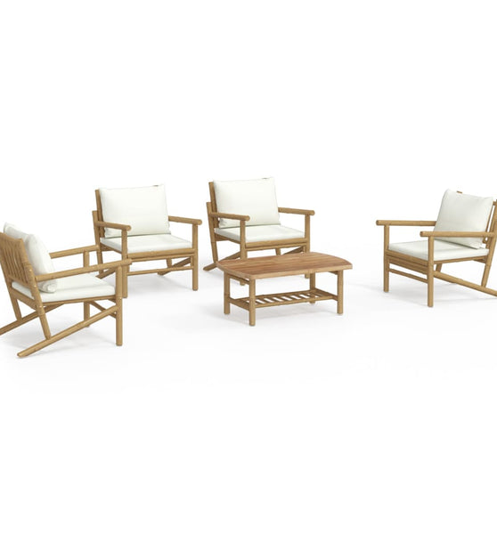 5-tlg. Garten-Lounge-Set mit Cremeweißen Kissen Bambus
