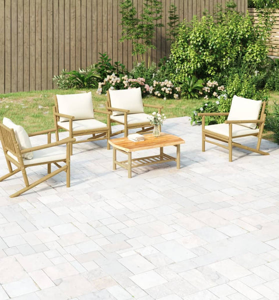 5-tlg. Garten-Lounge-Set mit Cremeweißen Kissen Bambus