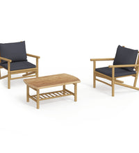 3-tlg. Garten-Lounge-Set mit Dunkelgrauen Kissen Bambus