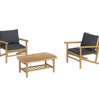 3-tlg. Garten-Lounge-Set mit Dunkelgrauen Kissen Bambus