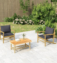3-tlg. Garten-Lounge-Set mit Dunkelgrauen Kissen Bambus