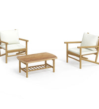 3-tlg. Garten-Lounge-Set mit Kissen Creme Bambus