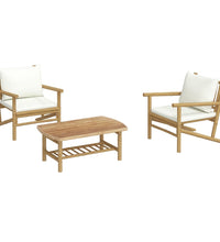3-tlg. Garten-Lounge-Set mit Kissen Creme Bambus