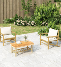 3-tlg. Garten-Lounge-Set mit Kissen Creme Bambus