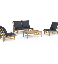 4-tlg. Garten-Lounge-Set mit Dunkelgrauen Kissen Bambus