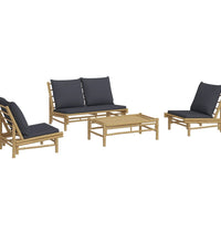 4-tlg. Garten-Lounge-Set mit Dunkelgrauen Kissen Bambus