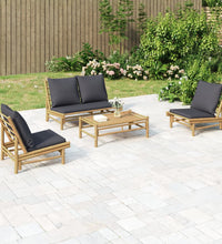 4-tlg. Garten-Lounge-Set mit Dunkelgrauen Kissen Bambus