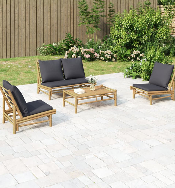 4-tlg. Garten-Lounge-Set mit Dunkelgrauen Kissen Bambus