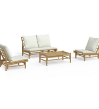 4-tlg. Garten-Lounge-Set mit Cremeweißen Kissen Bambus