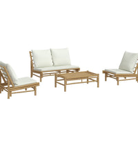 4-tlg. Garten-Lounge-Set mit Cremeweißen Kissen Bambus