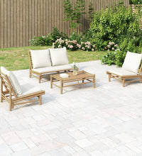 4-tlg. Garten-Lounge-Set mit Cremeweißen Kissen Bambus
