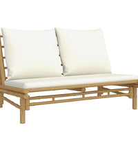 3-tlg. Garten-Lounge-Set mit Kissen Creme Bambus