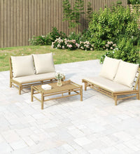 3-tlg. Garten-Lounge-Set mit Kissen Creme Bambus