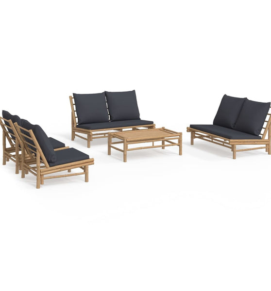 5-tlg. Garten-Lounge-Set mit Dunkelgrauen Kissen Bambus