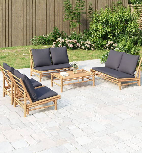 5-tlg. Garten-Lounge-Set mit Dunkelgrauen Kissen Bambus