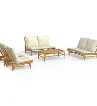 5-tlg. Garten-Lounge-Set mit Cremeweißen Kissen Bambus