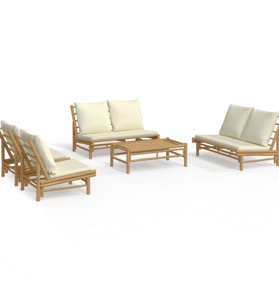 5-tlg. Garten-Lounge-Set mit Cremeweißen Kissen Bambus