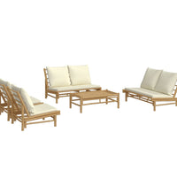 5-tlg. Garten-Lounge-Set mit Cremeweißen Kissen Bambus
