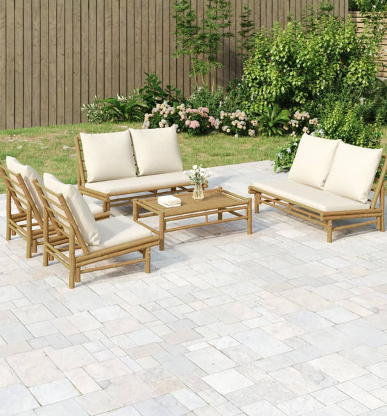5-tlg. Garten-Lounge-Set mit Cremeweißen Kissen Bambus