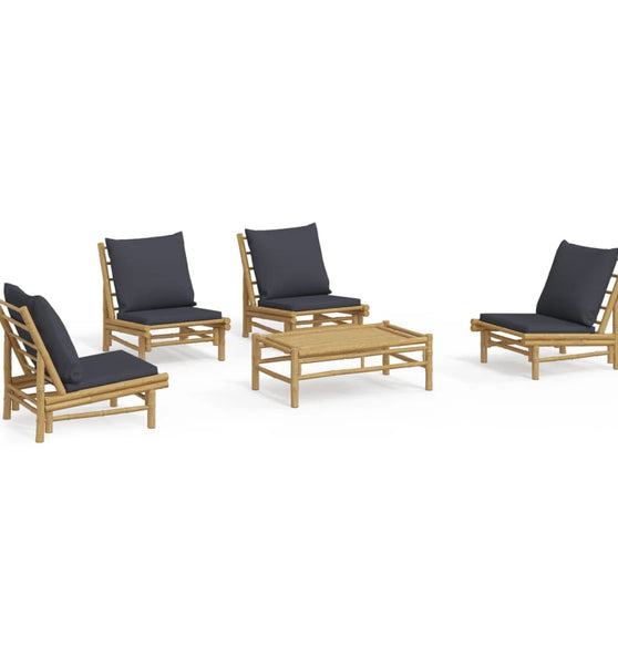 5-tlg. Garten-Lounge-Set mit Dunkelgrauen Kissen Bambus