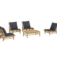 5-tlg. Garten-Lounge-Set mit Dunkelgrauen Kissen Bambus