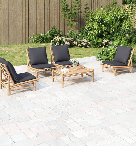 5-tlg. Garten-Lounge-Set mit Dunkelgrauen Kissen Bambus